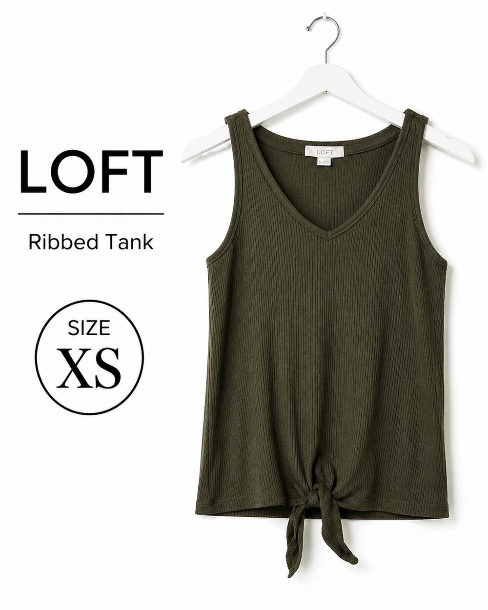 LOFT Ribbed Tank Top Olive Green Tie Front Sleeveless Size XS